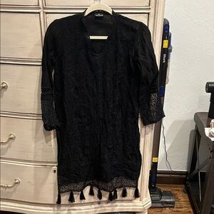 Dhanak Black Lace Dress with Tassels